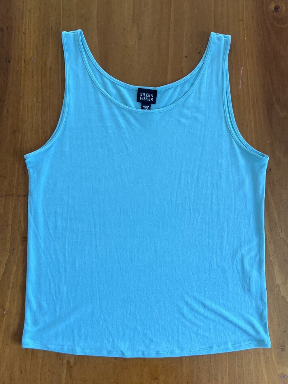 Eileen Fisher 100% Silk Aqua Blue Scoop Neck Tank Top Size M
